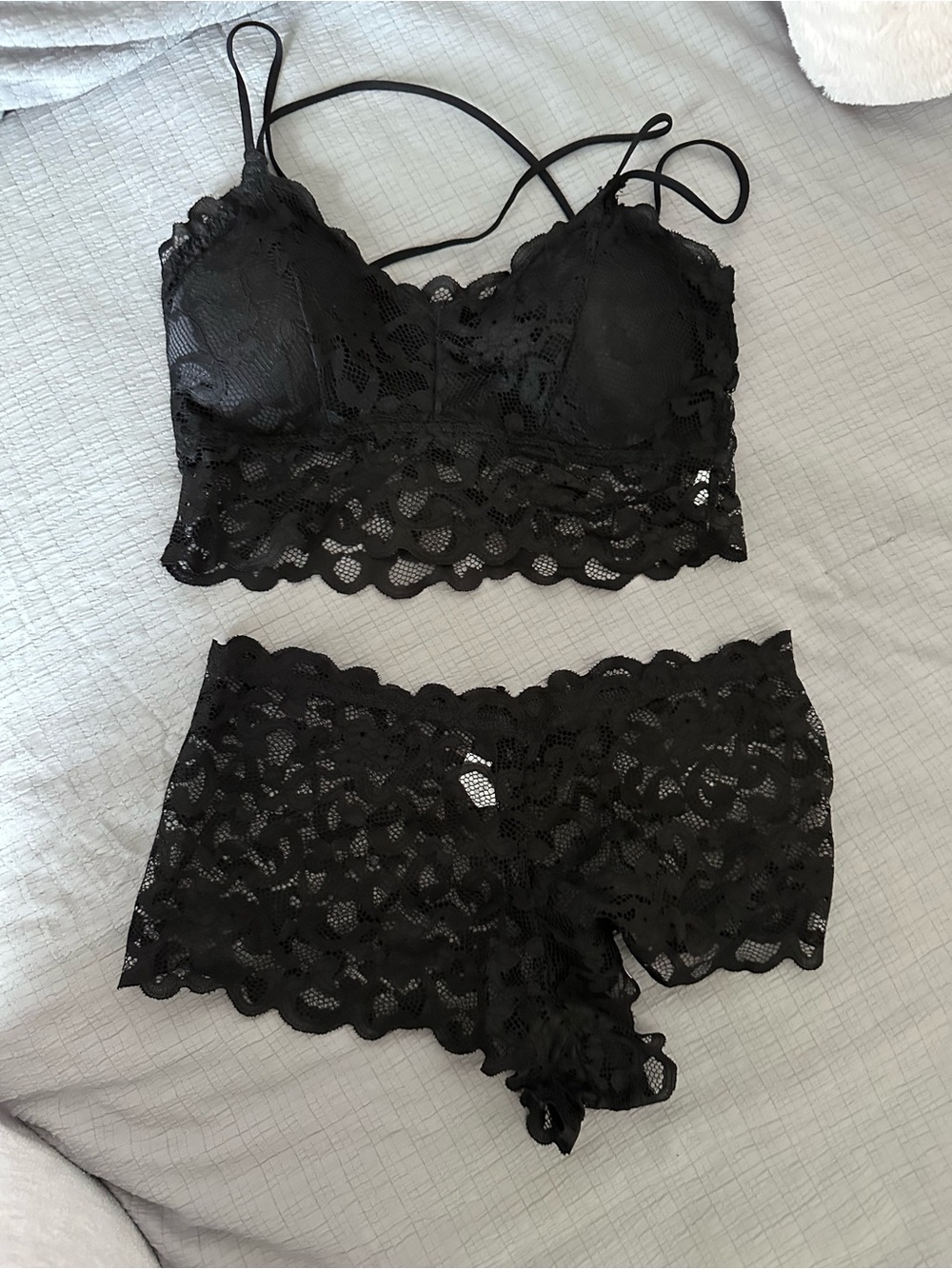 Lace Bralette & Boyshort Set - Black